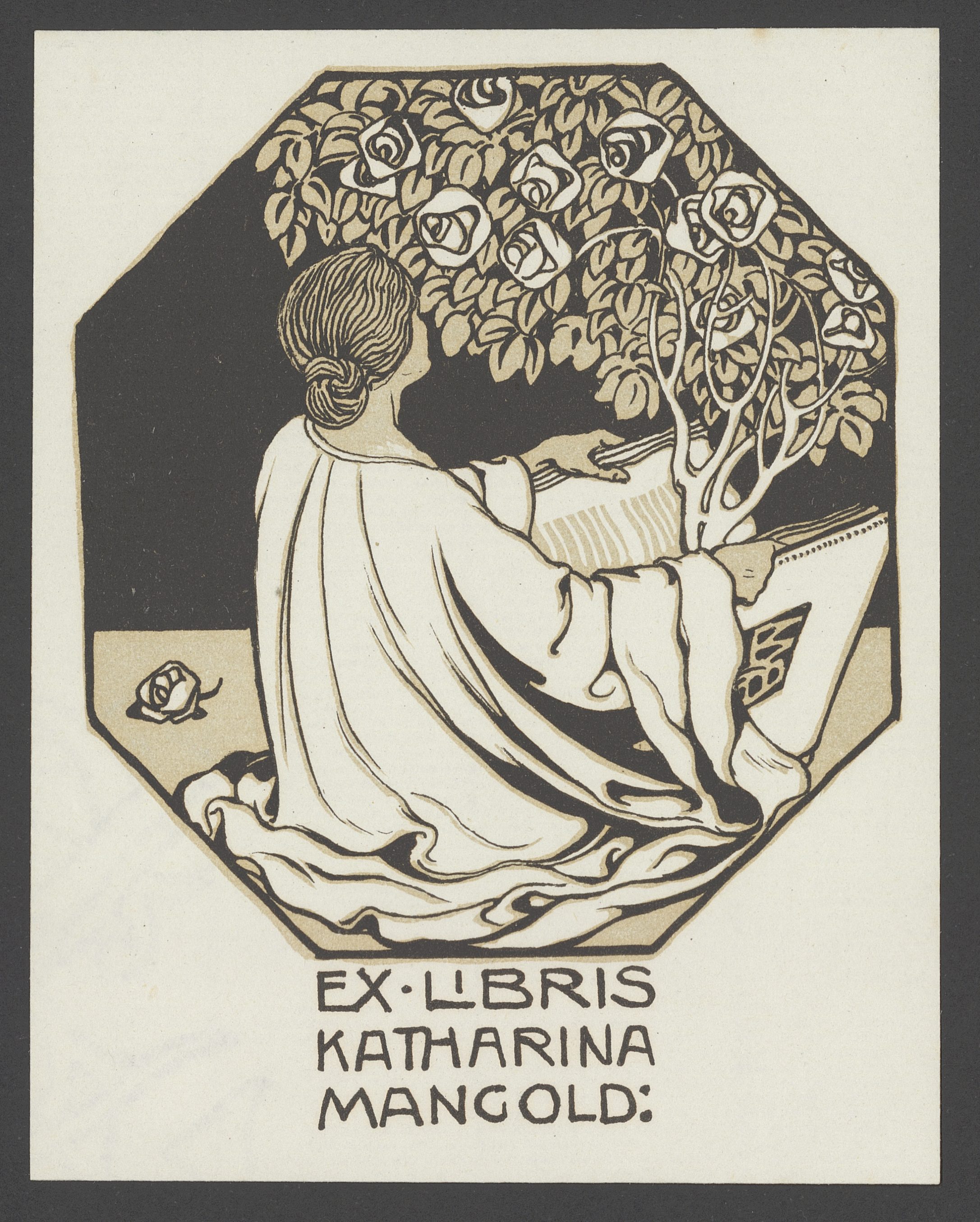 Burkhard Mangold (1873–1950), Exlibris für seine Gattin Katharina Mangold-Krauss, vor 1913, Farblithografie