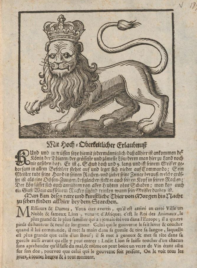 Ankündigung der Schaustellung eines Löwen, [1715]
