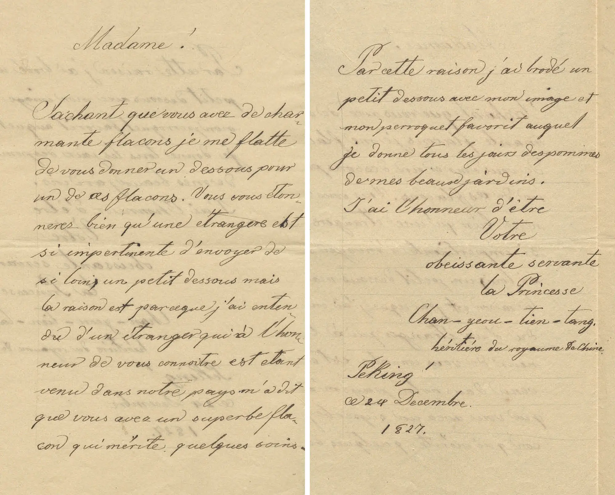 Ein ganz besonderes Schriftst&uuml;ck aus unserer Sammlung: Ein Brief aus dem Jahr 1827, angeblich verfasst von einer chinesischen Prinzessin &ndash; auf Franz&ouml;sisch und in lateinischer Schrift. (Bild: ZB Z&uuml;rich, Autogr, Ott, Helvig)