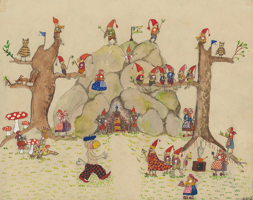 ‘Globi and the Gnomes’, a child’s drawing from 1937. (Image: Estate of J.K. Schiele/ZB Zürich)