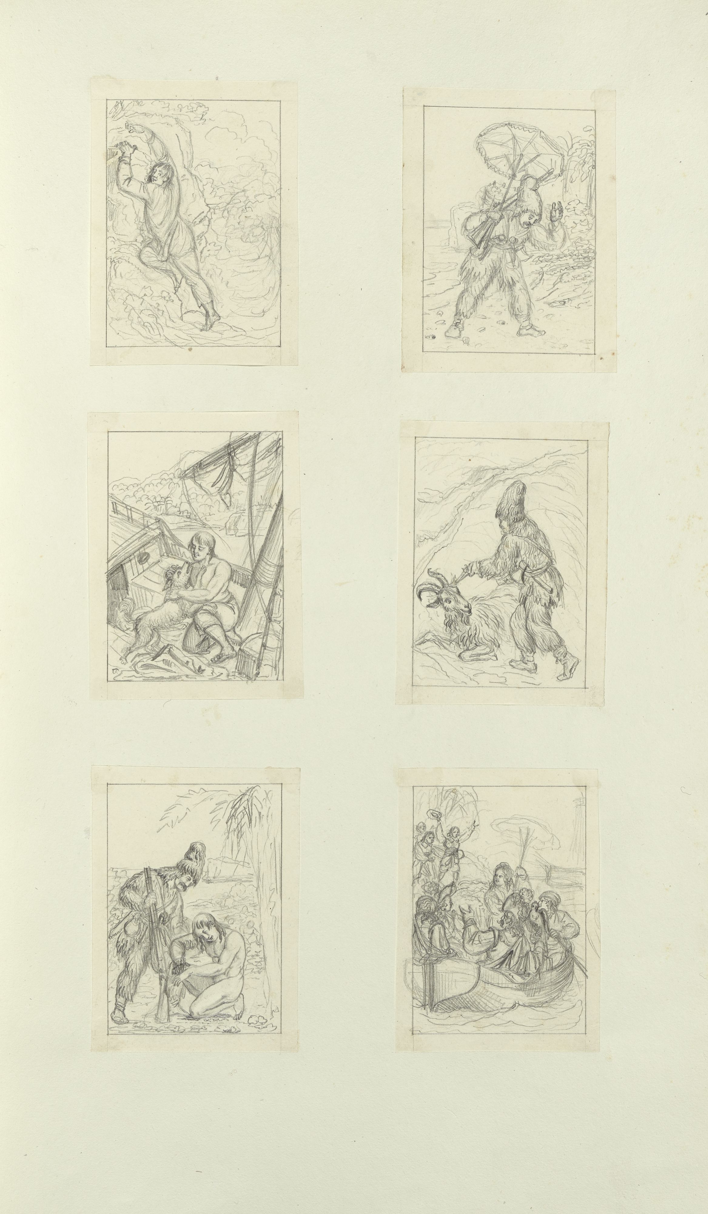 Vorzeichnungen zu Robinson Crusoe, undatiert, Kunsthaus Zürich, Graphische Sammlung, in: Franz Hegi, VII., Studien zu Kupferplatten, S. 21