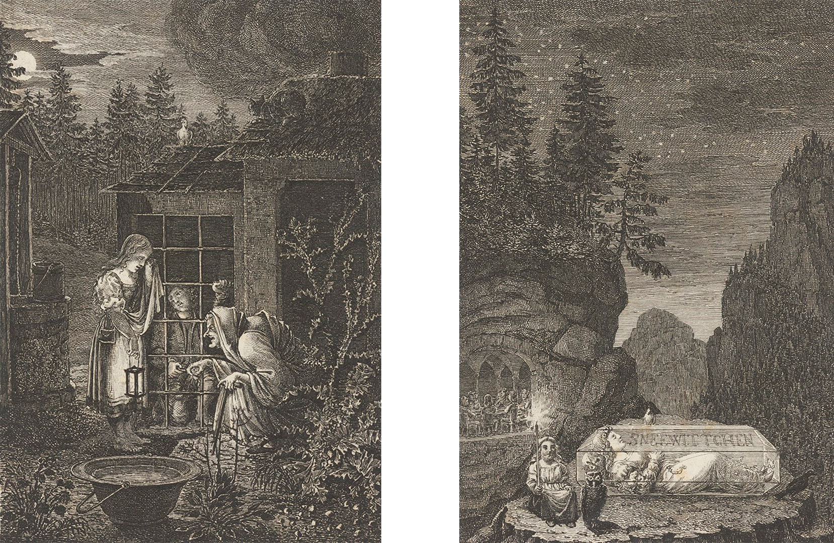 Hänsel und Gretel und Schneewittchen nach Ludwig Emil Grimm, um 1825