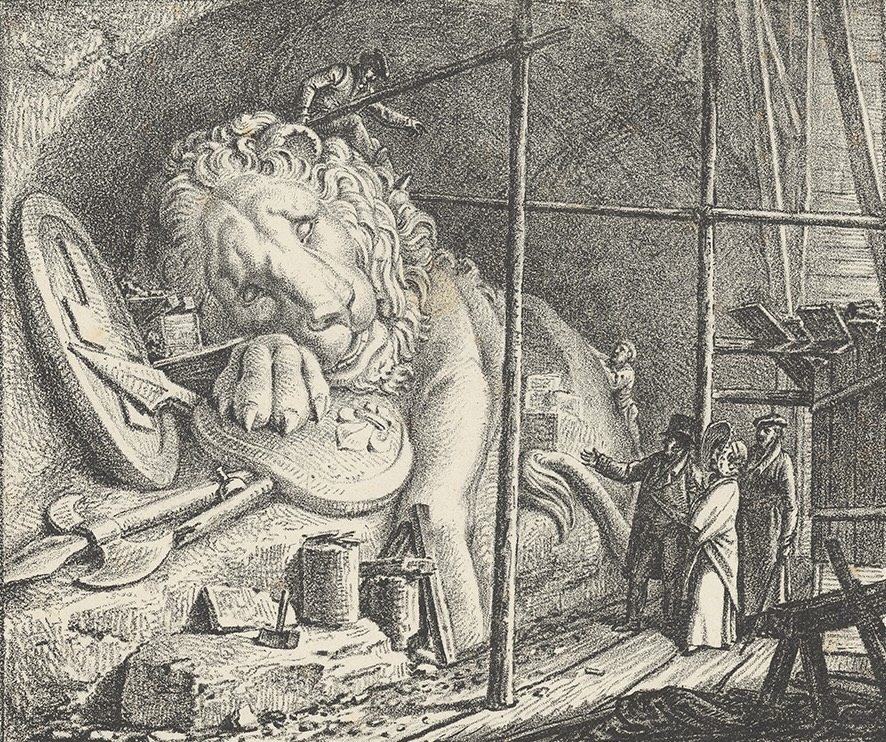 Das Löwendenkmal in Luzern, Lithografie Hegis nach eigener Zeichnung, 1830er-Jahre