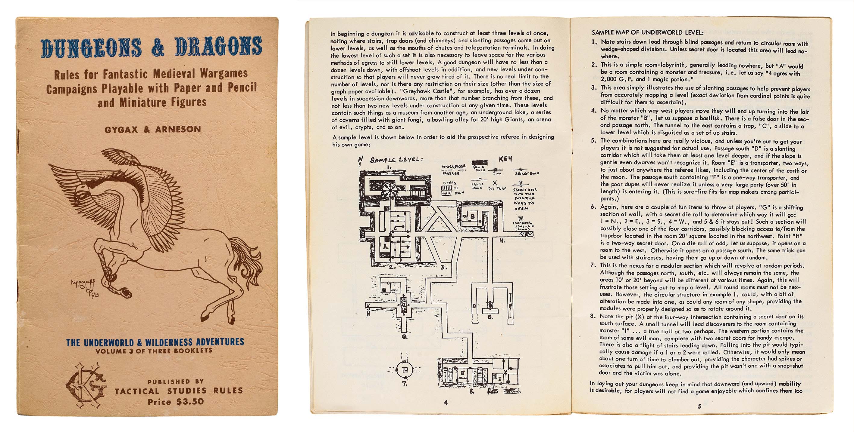 Gygax Gary, Arneson Dave, Dungeons & Dragons. The Underworld & Wilderness Adventures, Volume 3, Tactical Studies Rules 1974. © Ex Carta, Privatsammlung, EC070.