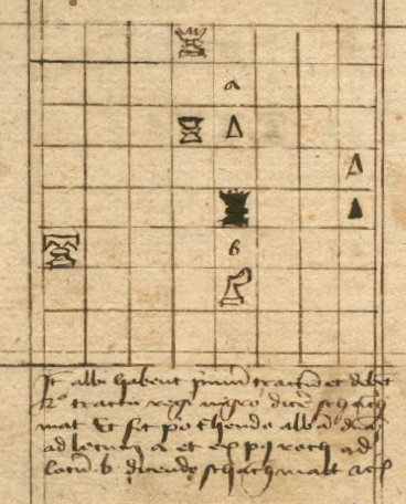 Abb. 2: Schachaufgabe aus dem Rechen- und Schachbuch des Niklas von Wyle, fol. 45v. (ZB Z&uuml;rich, Ms D 116)