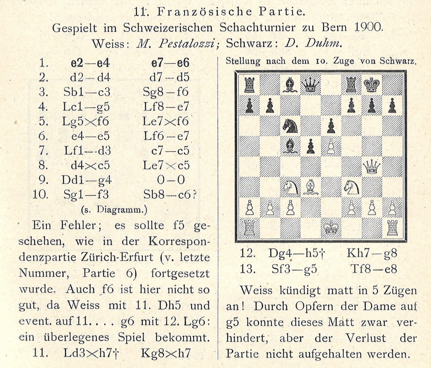 Abb. 4: Beschreibung einer Schachpartie in ausf&uuml;hrlicher algebraischer Notation. Schweizerische Schachzeitung 1. Jg., No. 3 (1900), S. 37. (ZB Z&uuml;rich, Schach 906)