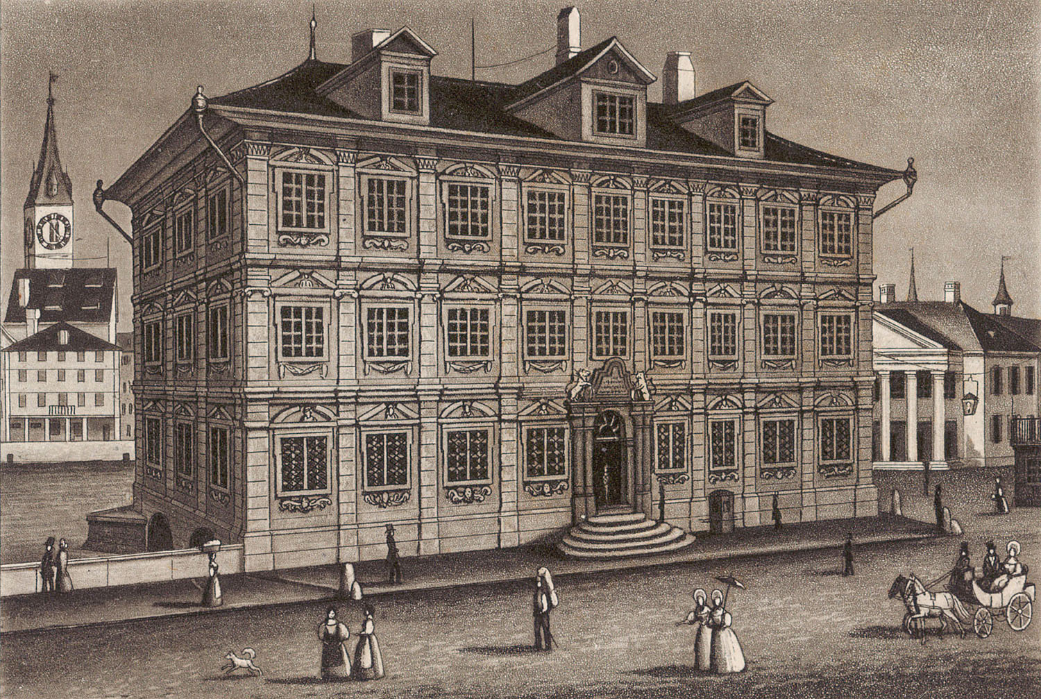 Schauplatz der Zürcher Politik: das Rathaus Zürich um 1839. (Bild: ZB Zürich) 