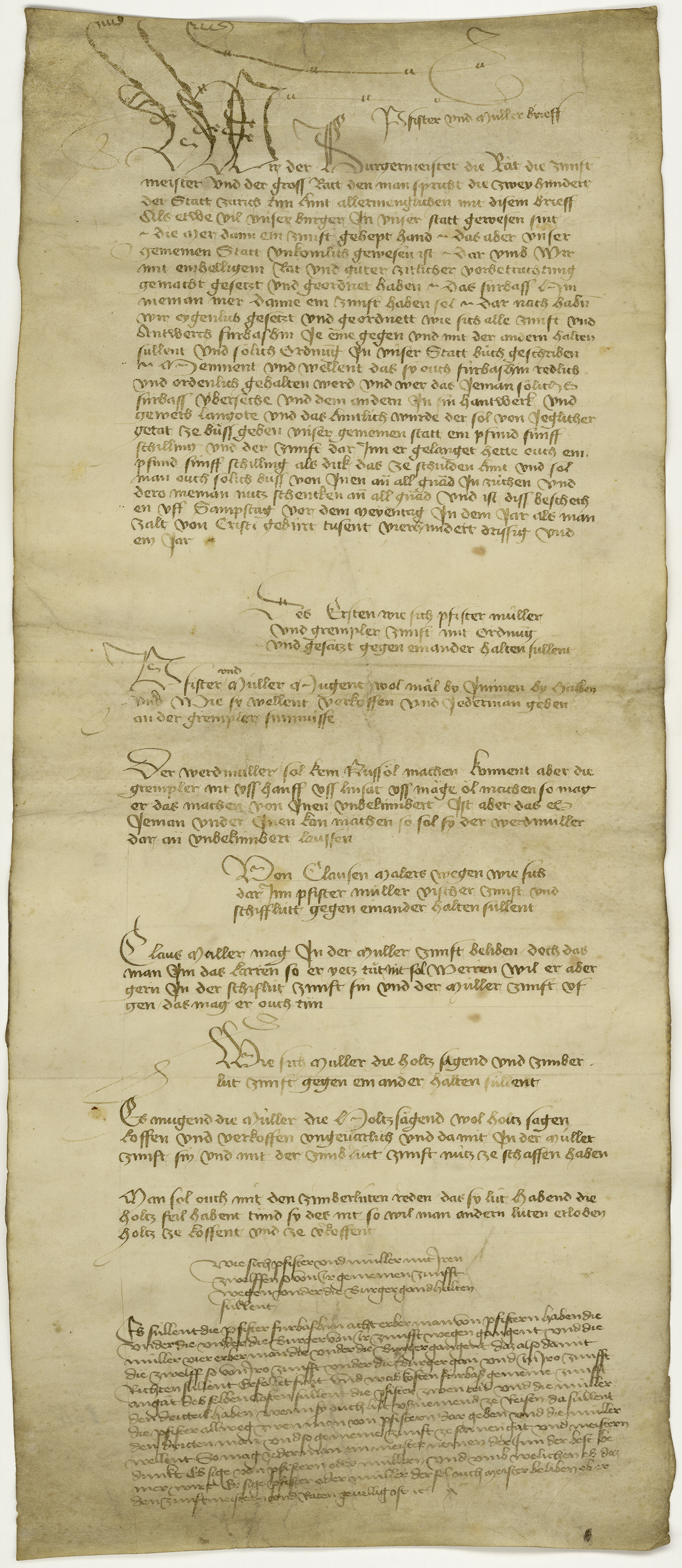 Im Pfister- und Müllerbrief von 1431 grenzten sich Bäcker und Müller gegen die anderen Gewerbe ab. (Bild: ZB Zürich, ZA Weggen 77a.0)