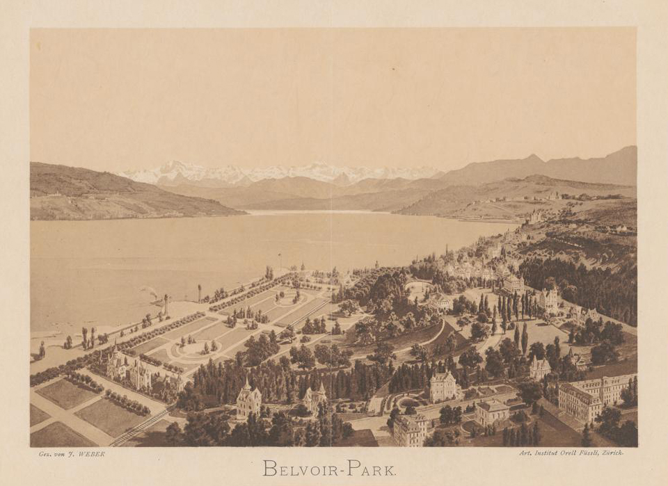 Ansichtskarte mit Belvoir-Park, Zürich um 1875, Signatur: ZB Graphische Sammlung (GSM) Zürich 2.1, Belvoir I, 2