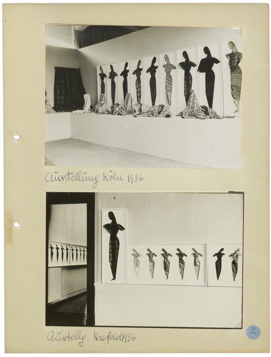 Zwei Fotografien von Ausstellungen der «Fachschule für textile Flächenkunst» in Köln und Krefeld, 1936 (Hs NL 11: Cj 1.2)