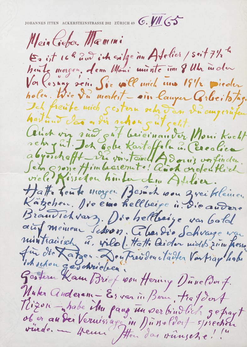 Brief von Johannes Itten an Anneliese Itten, 1965
