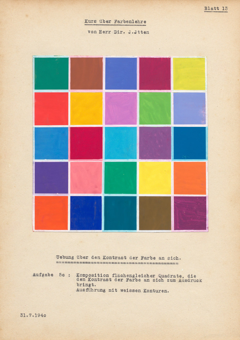 Johannes Itten, Übung zum Farbe-an-sich-Kontrast, Farbkurs Wattwil 1940 (Hs NL 11: Fc 1.2; <a href="https://doi.org/10.7891/e-manuscripta-123171">Digitalisat</a>)