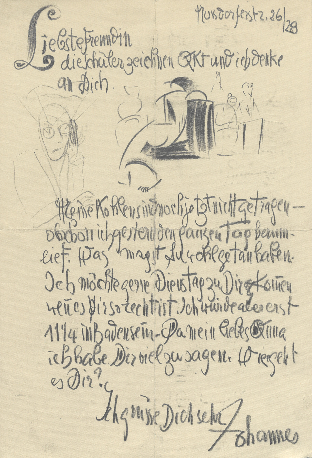 Letter from Johannes Itten to his pupil and muse Anna Höllering, Vienna, 1917 (Hs NL 11: Eb 1.6; <a href="https://doi.org/10.7891/e-manuscripta-154054">Digitalisat</a>)