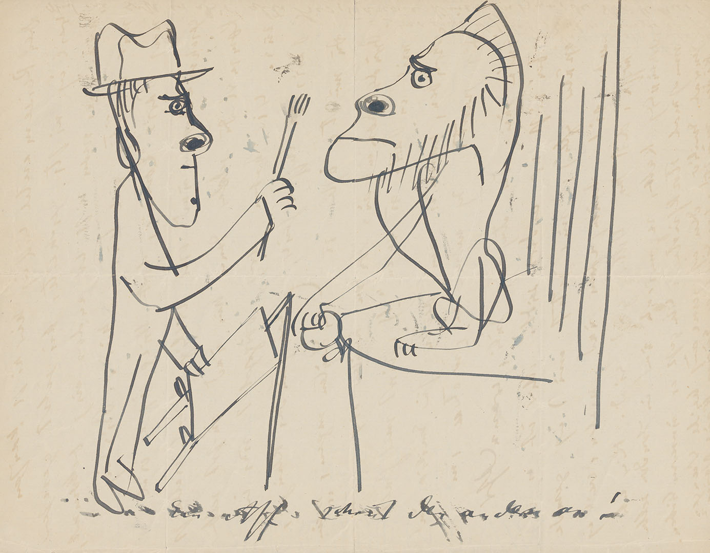 Ein Beispiel für Oskar Kokoschkas oft skurrile Briefzeichnungen: «Ein Affe schaut den andern an», Sommer 1926 (ZBZ, Nachl. O. Kokoschka 51.1)