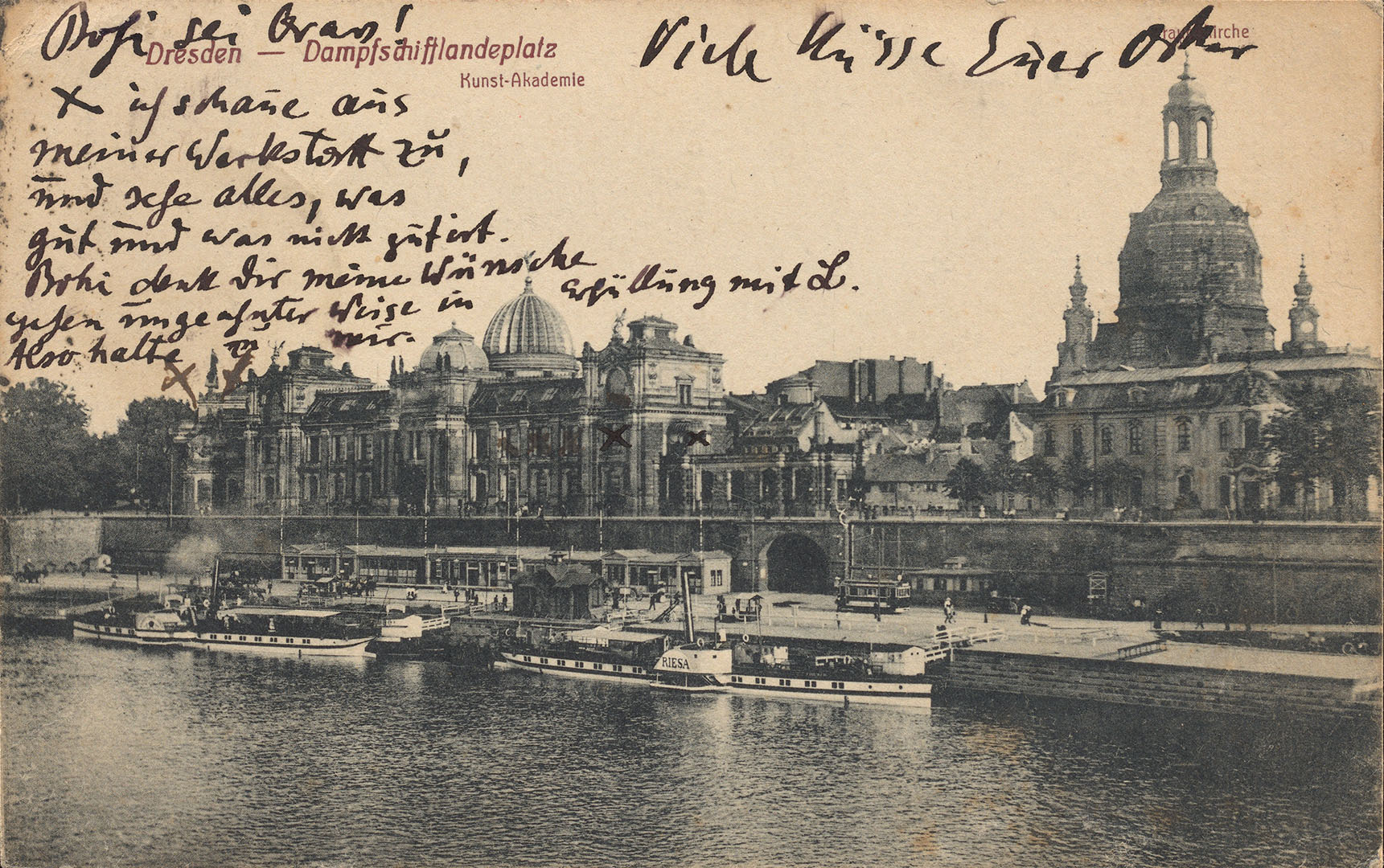 Auf einer am 26. Juli 1922 abgestempelten Postkarte an seine Mutter zeichnete Oskar Kokoschka sein Dresdner Atelier an (ZBZ, Nachl. O. Kokoschka 227.2) 