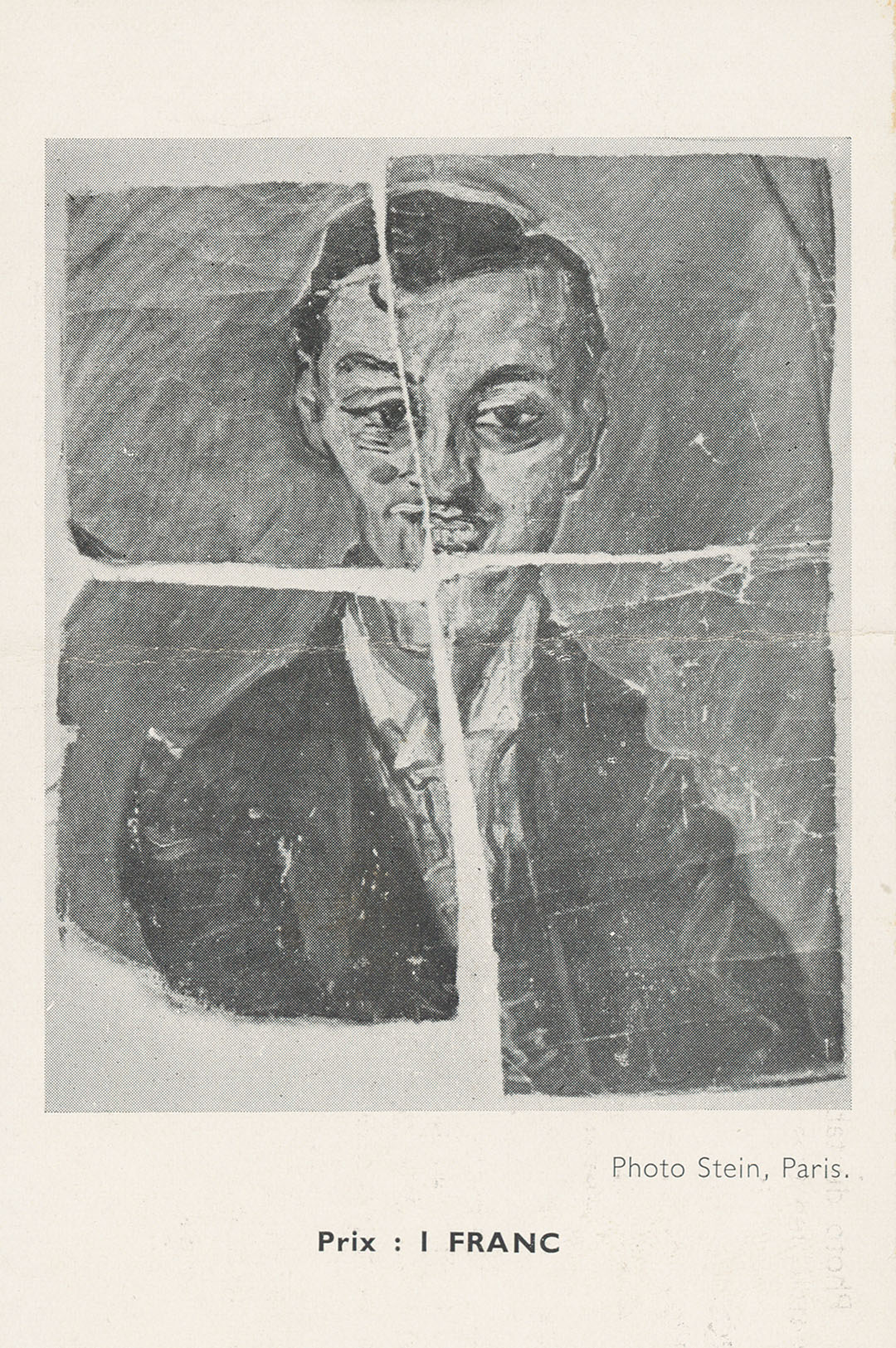 A propaganda card showing Kokoschka’s portrait of Robert Freund (1909), which the Gestapo cut into four pieces following the occupation of Vienna on 5 May 1938 (ZBZ, estate of O. Kokoschka 275 / image: © Fondation Oskar Kokoschka / 2021, ProLitteris)