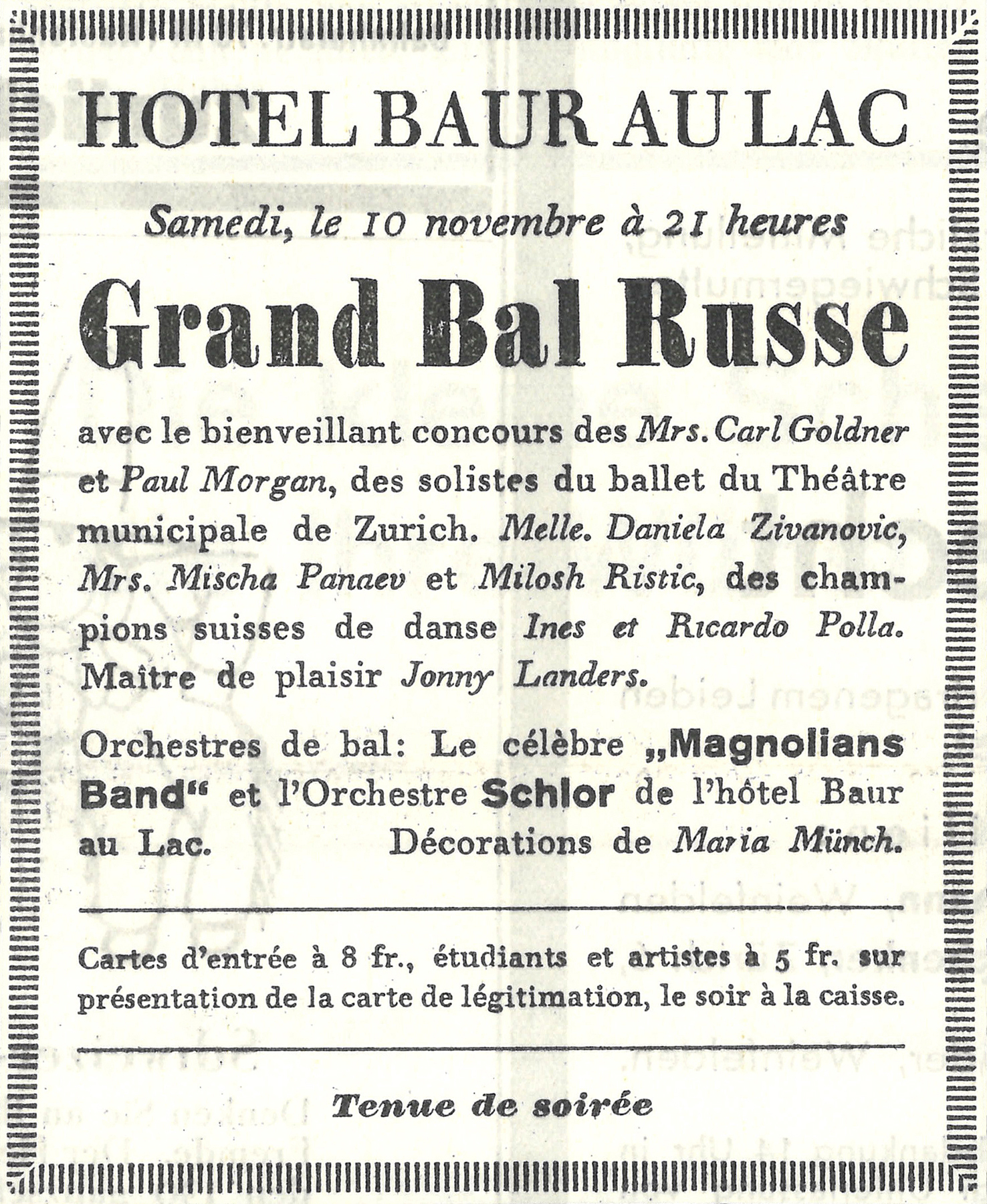 Advert from the ‘Neue Zürcher Zeitung’ newspaper of 10 November 1934.