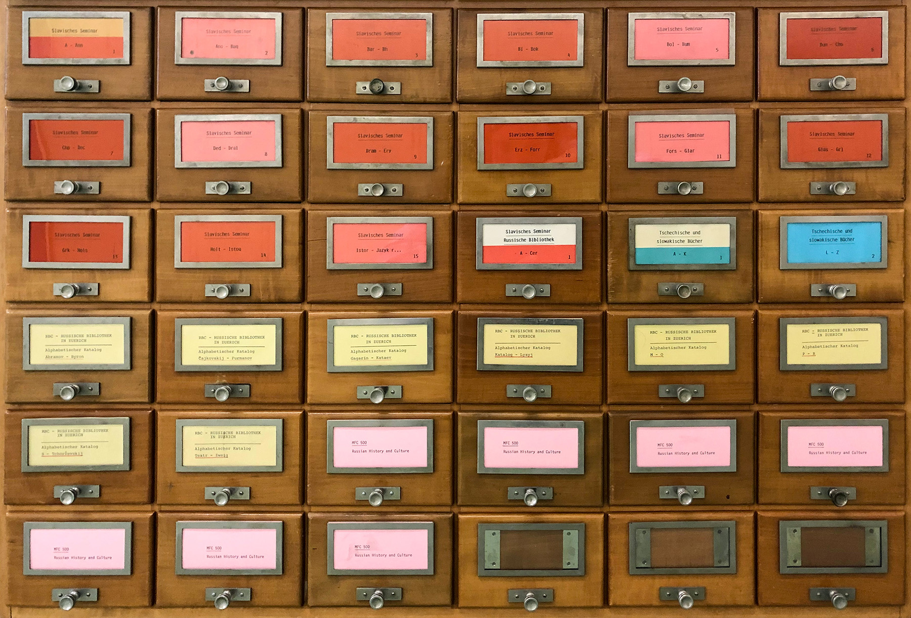 Card catalogue of the RBC in the open stacks of the ZB Zürich. (Image: Miriam Leimer)