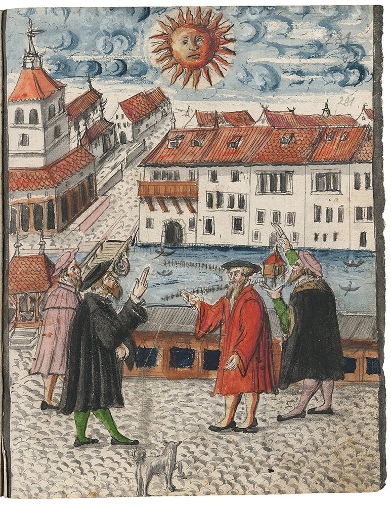 «Ein gross wunderzeichen an der sonnen gesähen». (Bild: ZB Zürich, Ms. F 19, f. 280v)