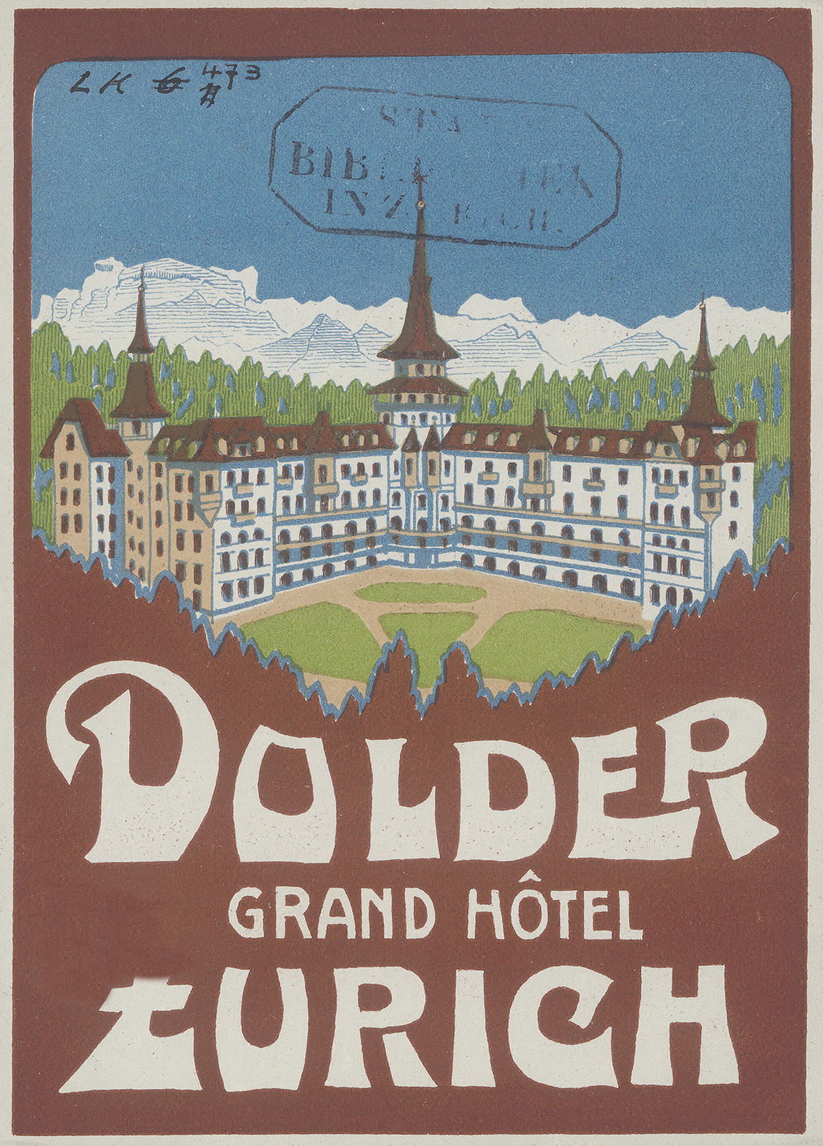 Dolder Grand Hotel Zürich. Luggage sticker. Public Domain Mark / ZB Zürich