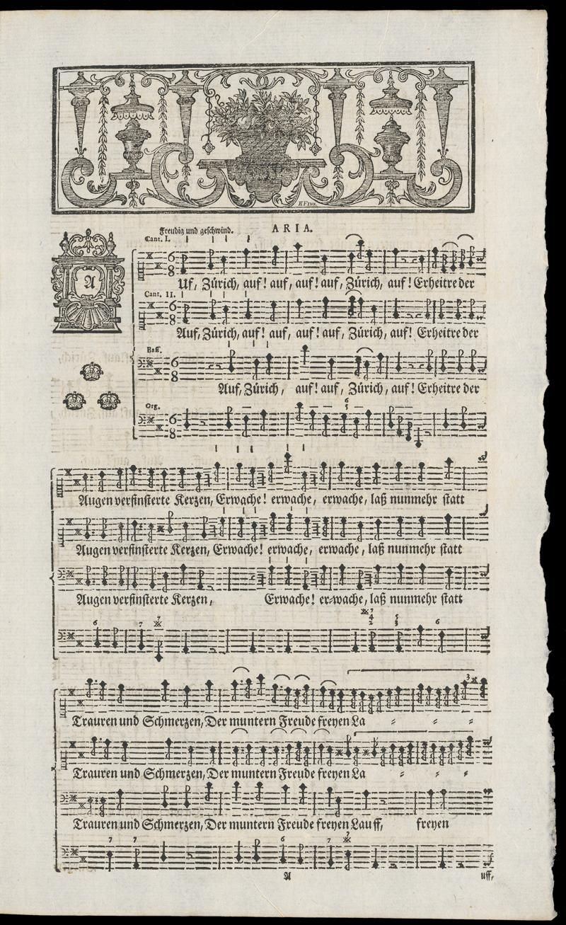 Celebratory cantata by Johannes Schmidlin on the election of Johann Jacob Leu as mayor of Zurich on 16 May 1759.