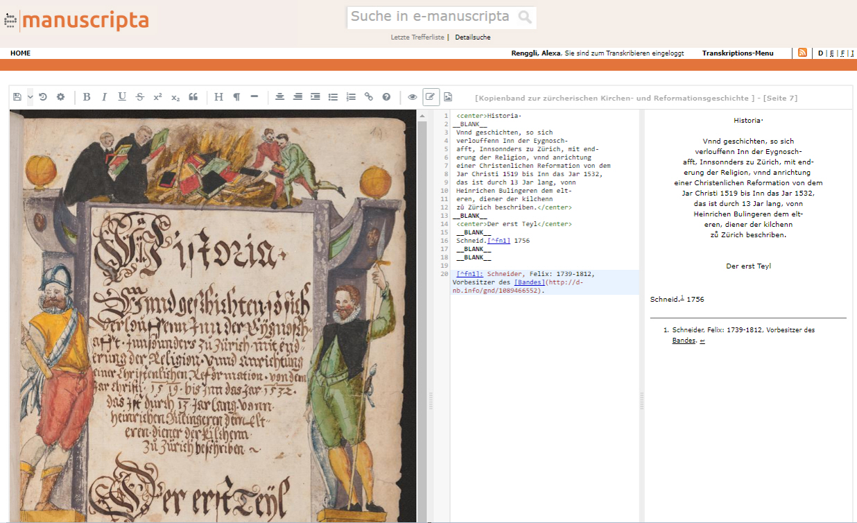 Manuell und maschinell transkribieren mit e-manuscripta